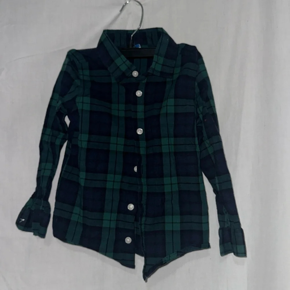 boys green & black buffalo plaid Old Navy button up long sleeve shirt size 5T